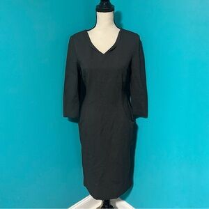 Lafayette 148 Size 2 Grey Ponte Knit V-Neck Sheath Dress Pockets